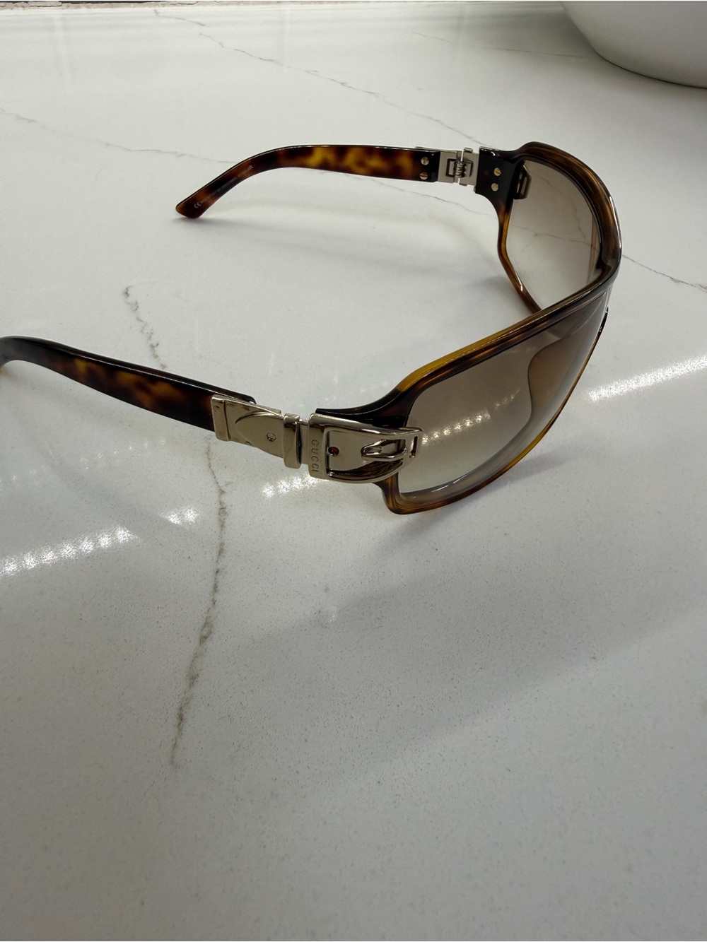 Gucci Tortoiseshell Sunglasses with Buckle Hinge Detail